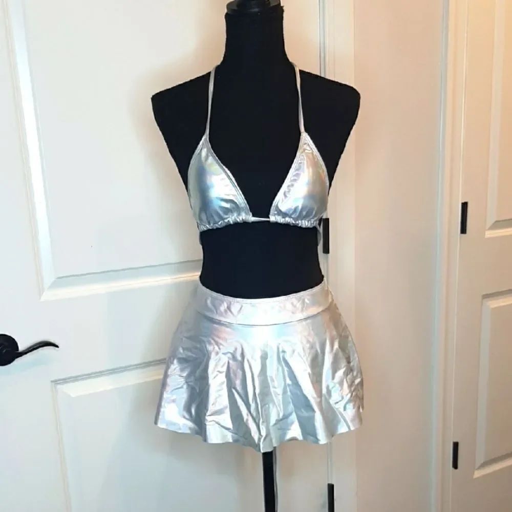 String Bikini Top and Skirt Set